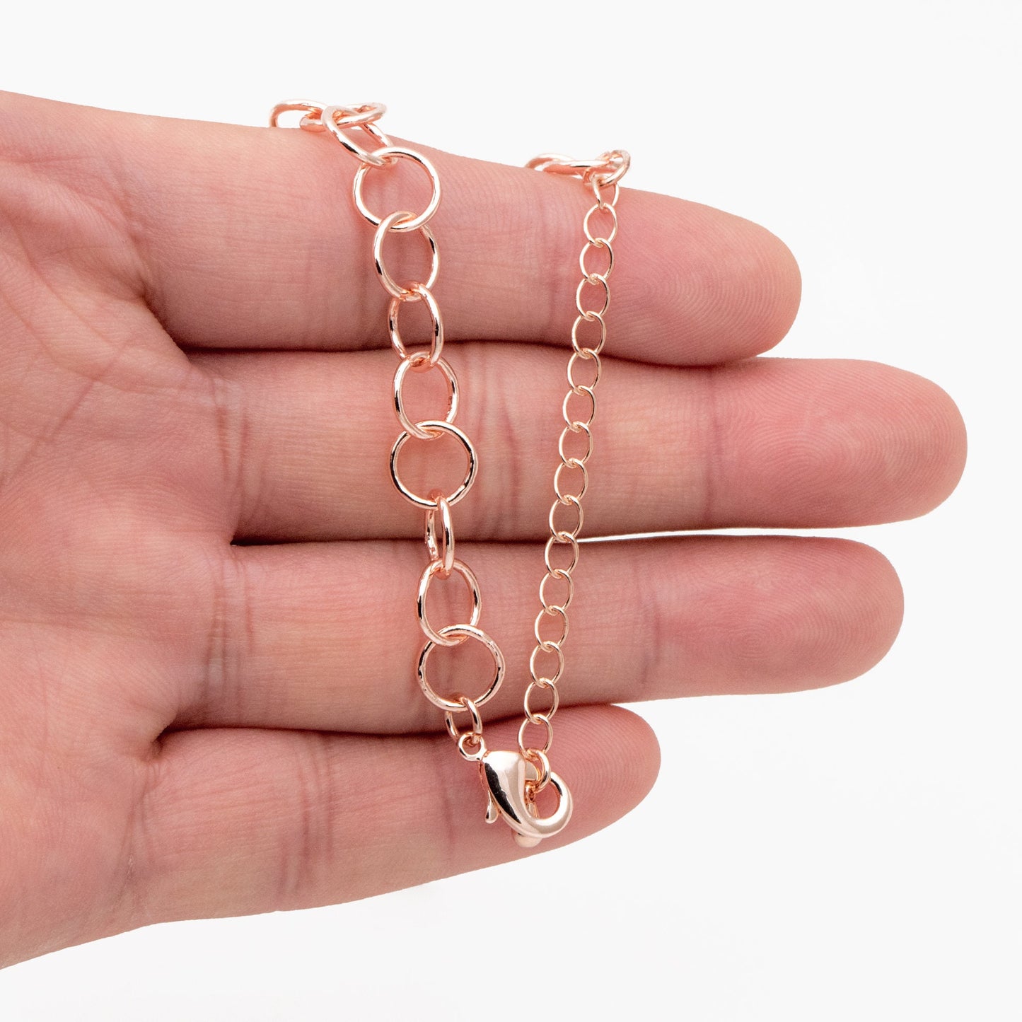 Gold/ Silver/ Rose Gold Circle Link Chains 8mm, Finished Bracelet/ Anklet/ Necklace with Extender Chain, Ready to Wear (#LK-413)
