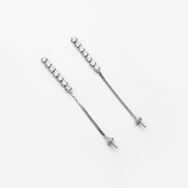 4pcs CZ Pave Gold/ Silver Chain Earring Stud, Pearl Peg Earring Mounts, Chain Stud Earrings with Peg (#GB-2983)