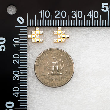 4pcs CZ Pave Gold Puzzle Earrings 10x10mm, Real Gold Plated Brass, Jigsaw Earring Studs (#GB-4238)