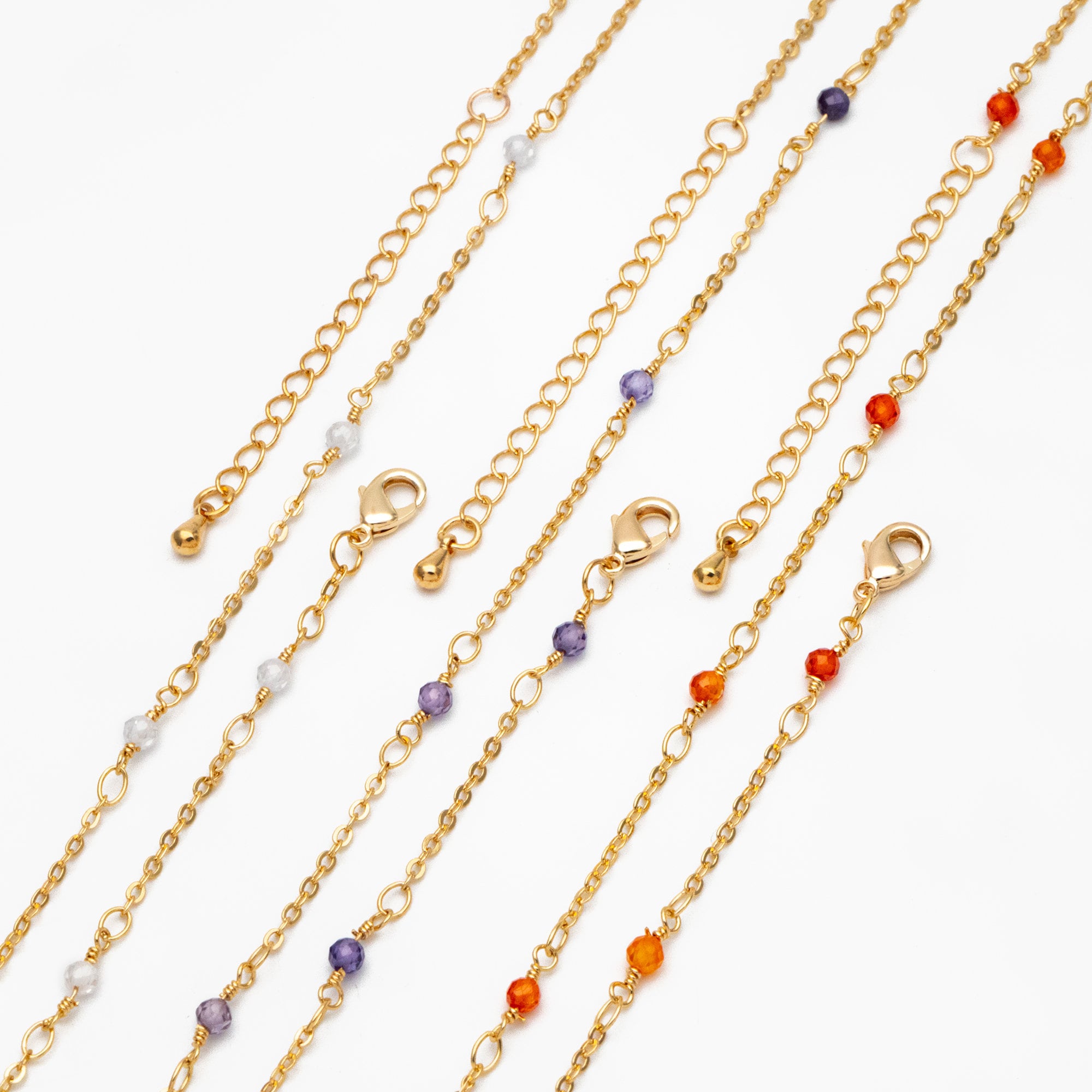 Gold Beaded Cable Chains, Finished Bracelet/ Anklet/ Necklace with Extender Chain, Ready to Wear (#LK-379)