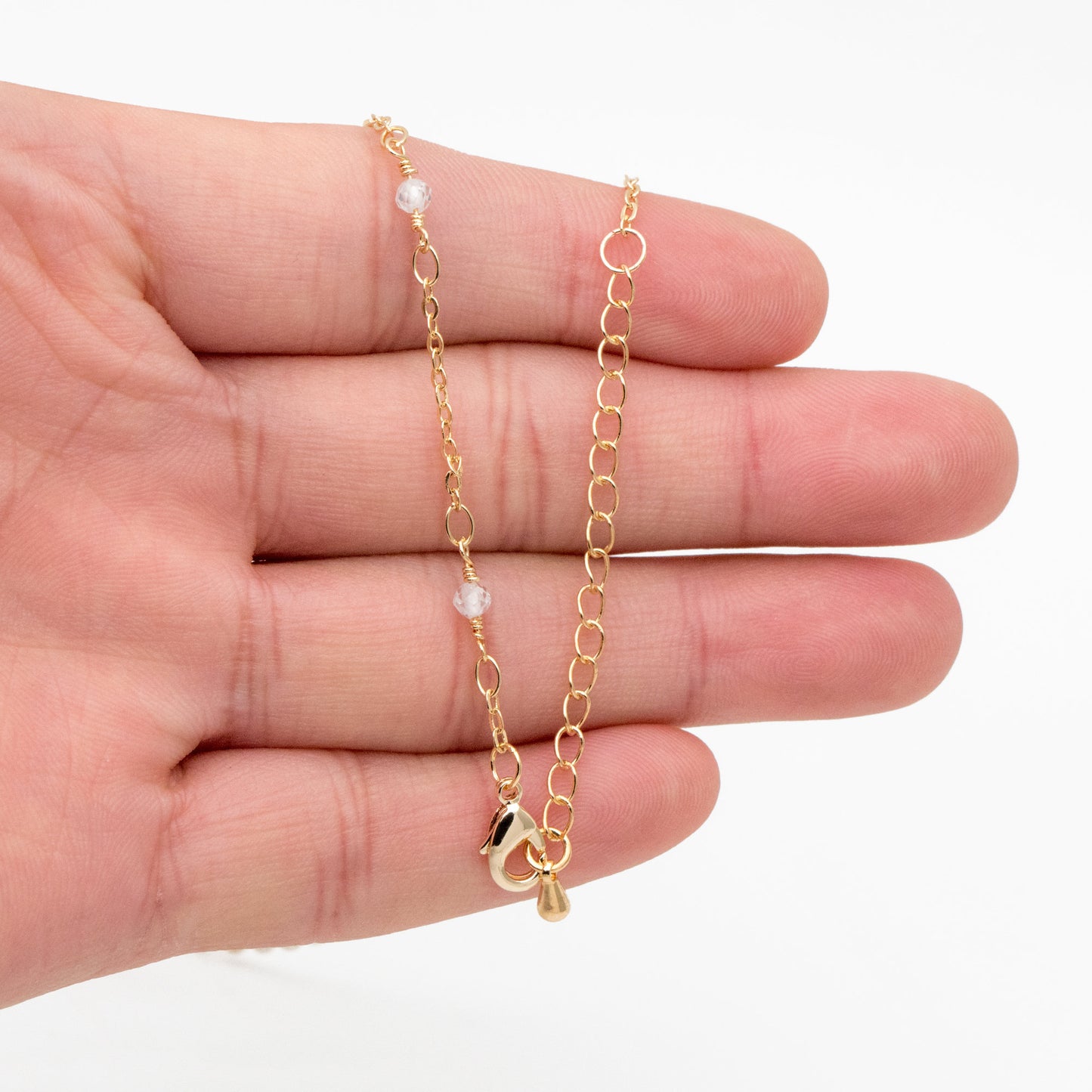 Gold Beaded Cable Chains, Finished Bracelet/ Anklet/ Necklace with Extender Chain, Ready to Wear (#LK-379)