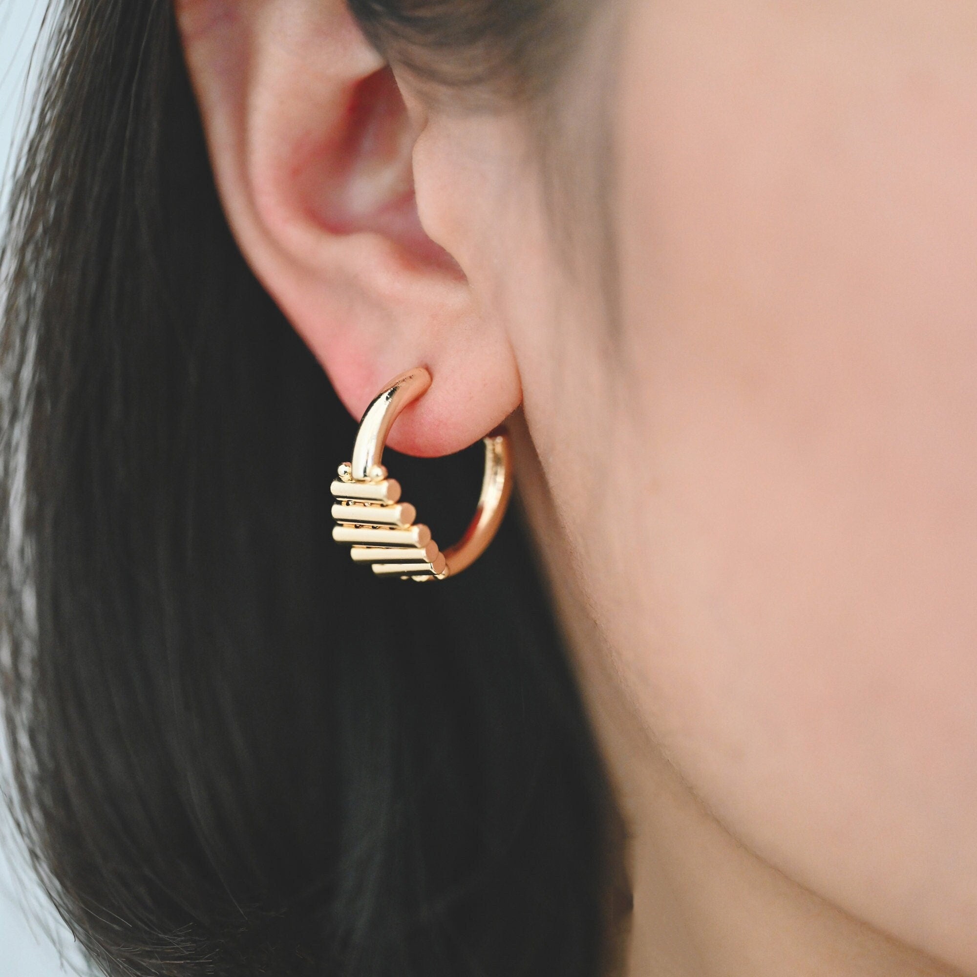 4pcs Gold Plated Brass Bar Hoop Earrings: Geometric Huggie Earrings (GB-3612)