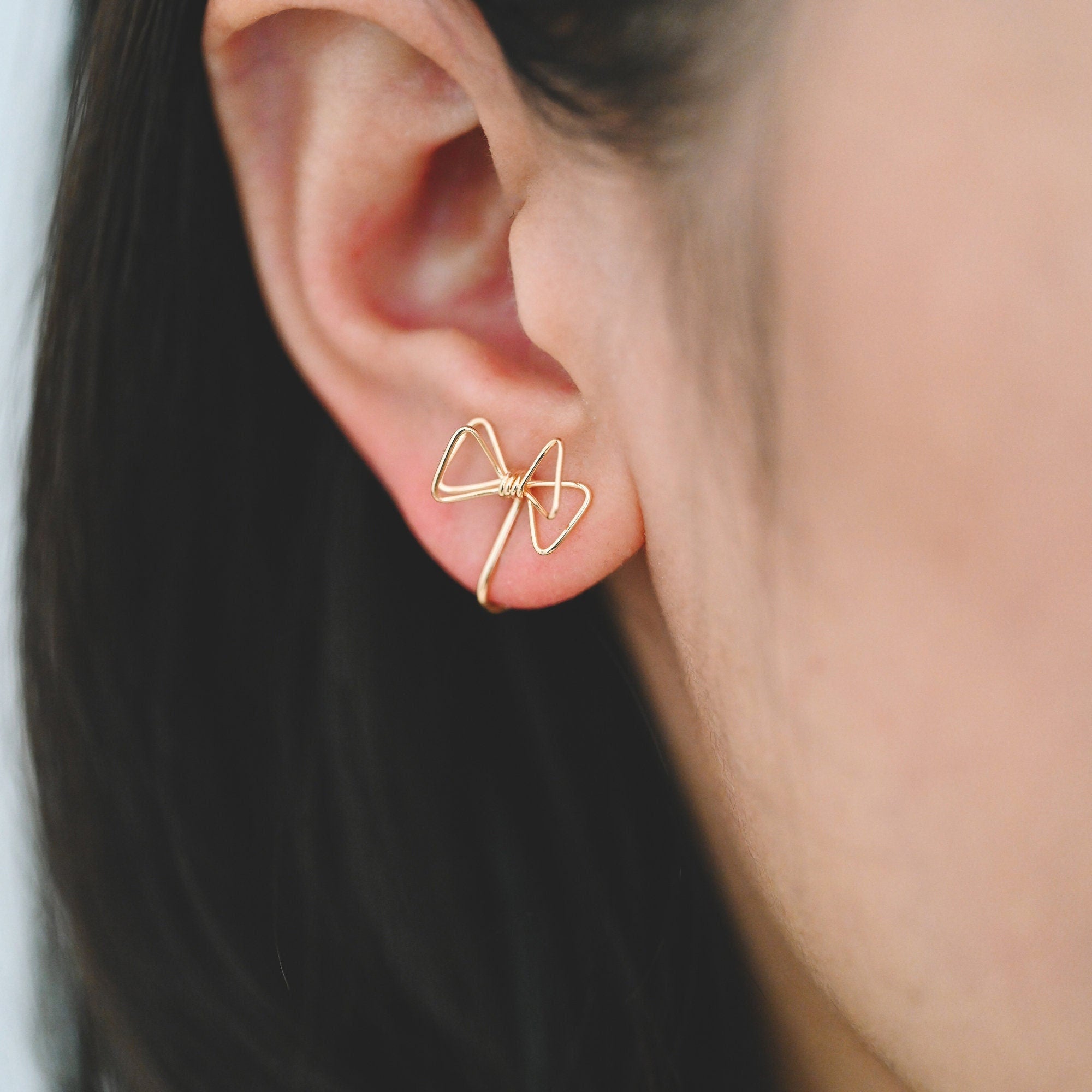 10pcs Gold Wire Bowknot Earring Converters, Gold plated Brass Earring Clips (GB-3623)