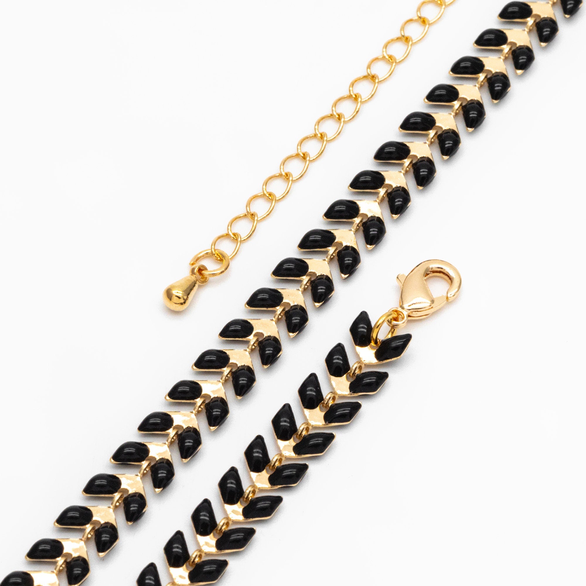 Gold Enamel Chevron Chain 6.3mm, Finished Bracelet/ Anklet/ Necklace with Extender Chain, 16-18 inch Adjustable, Ready to Wear (#LK-160)