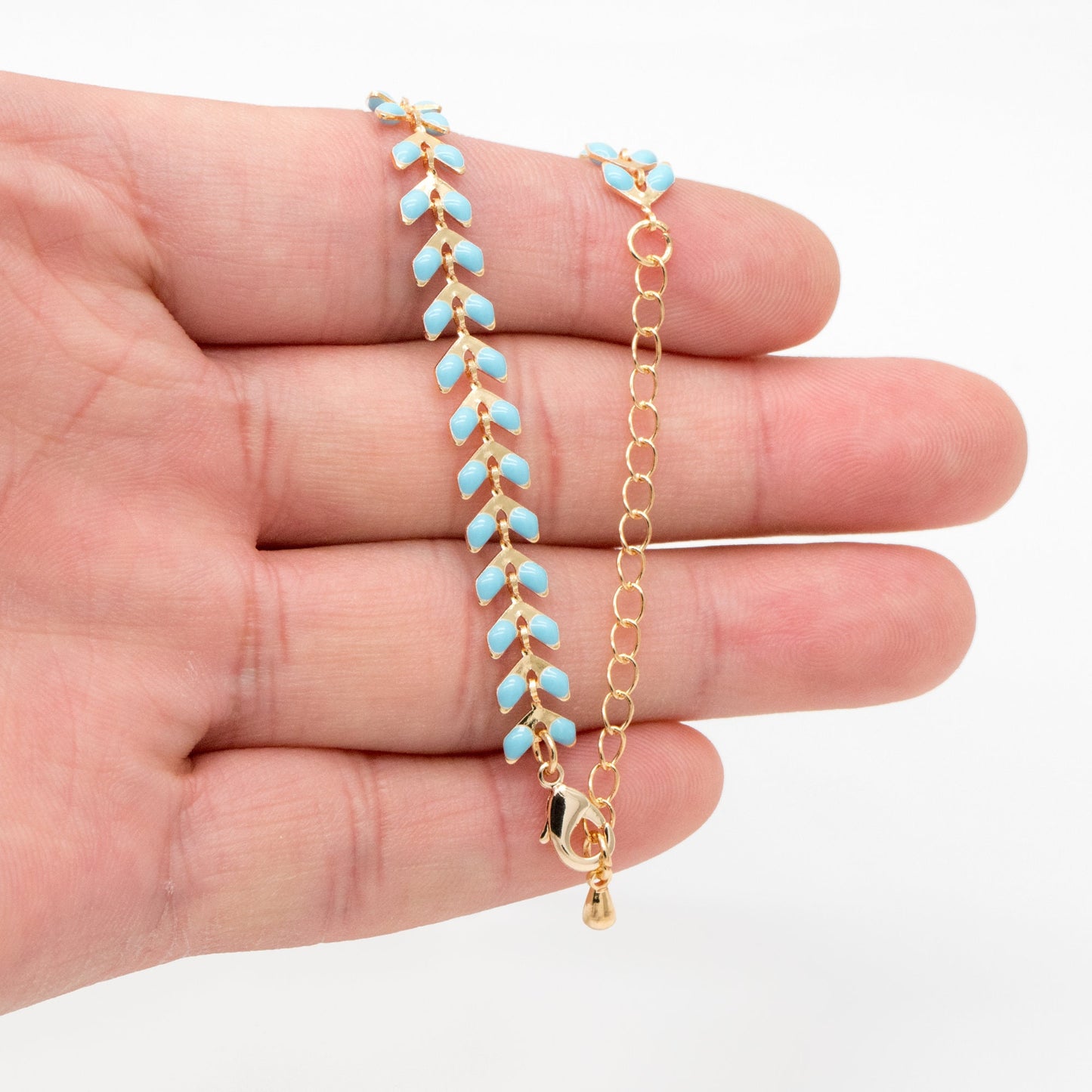 Gold Enamel Chevron Chain 6.3mm, Finished Bracelet/ Anklet/ Necklace with Extender Chain, 16-18 inch Adjustable, Ready to Wear (#LK-160)