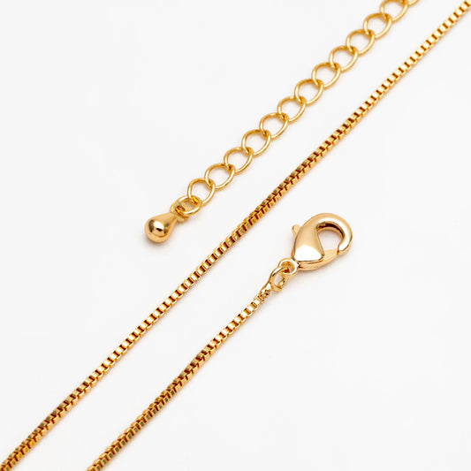 1pc Gold/ Rhodium plated Brass Box Chains 1mm, Finished Dainty Necklace with Extender Chain, 14-20 inch Ready to Wear (#LK-313)