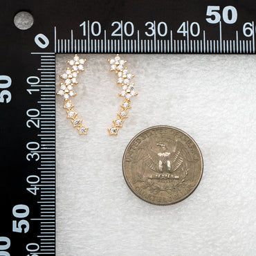 4pcs CZ Pave Gold Flower Earrings, 18K Gold Plated Brass, Shooting Star Stud Earrings (GB-4249)