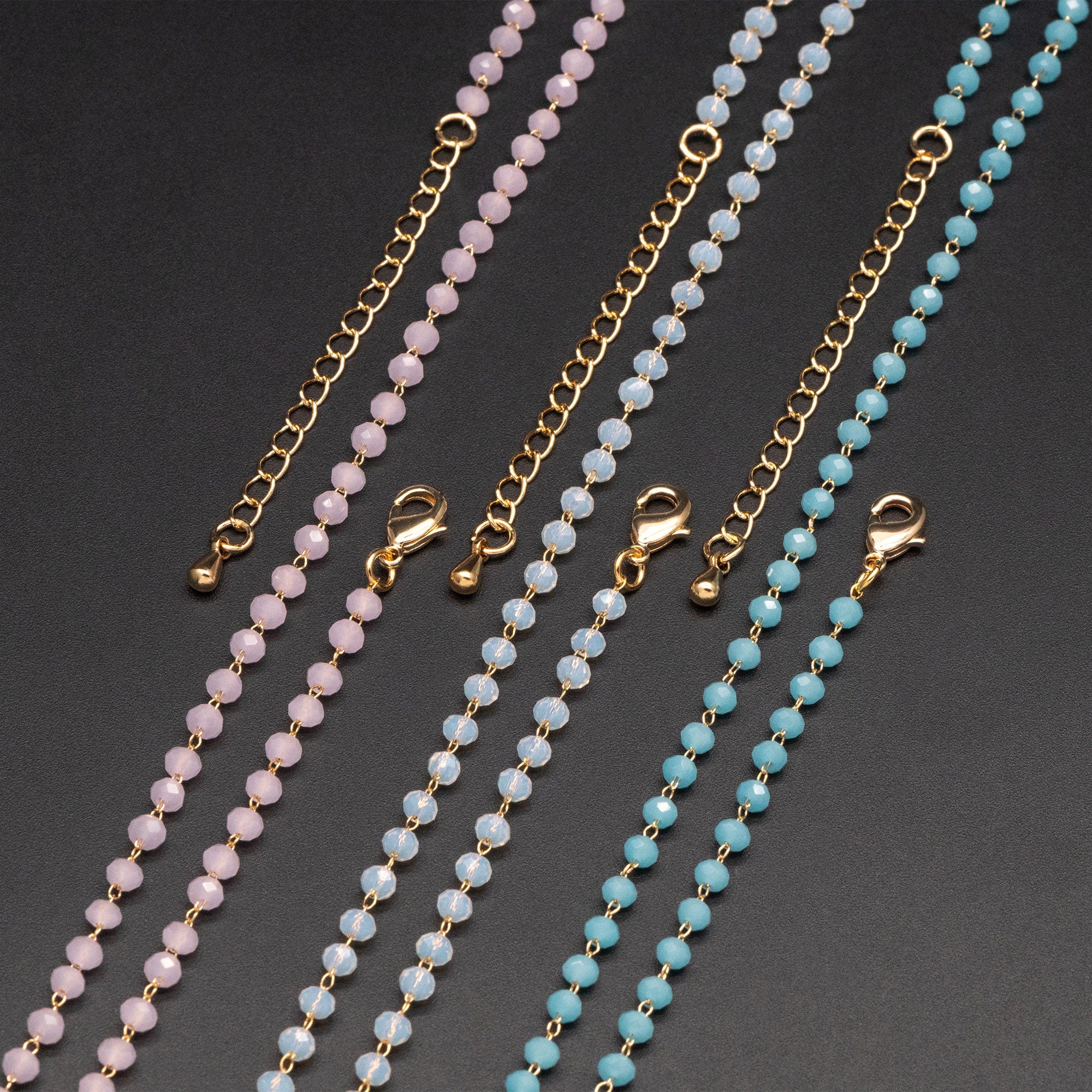 Crystal Bead Chains, Finished Bracelet/ Anklet/ Necklace with Extender Chain, Glass Beaded Chain, Ready to Wear (#LK-180)