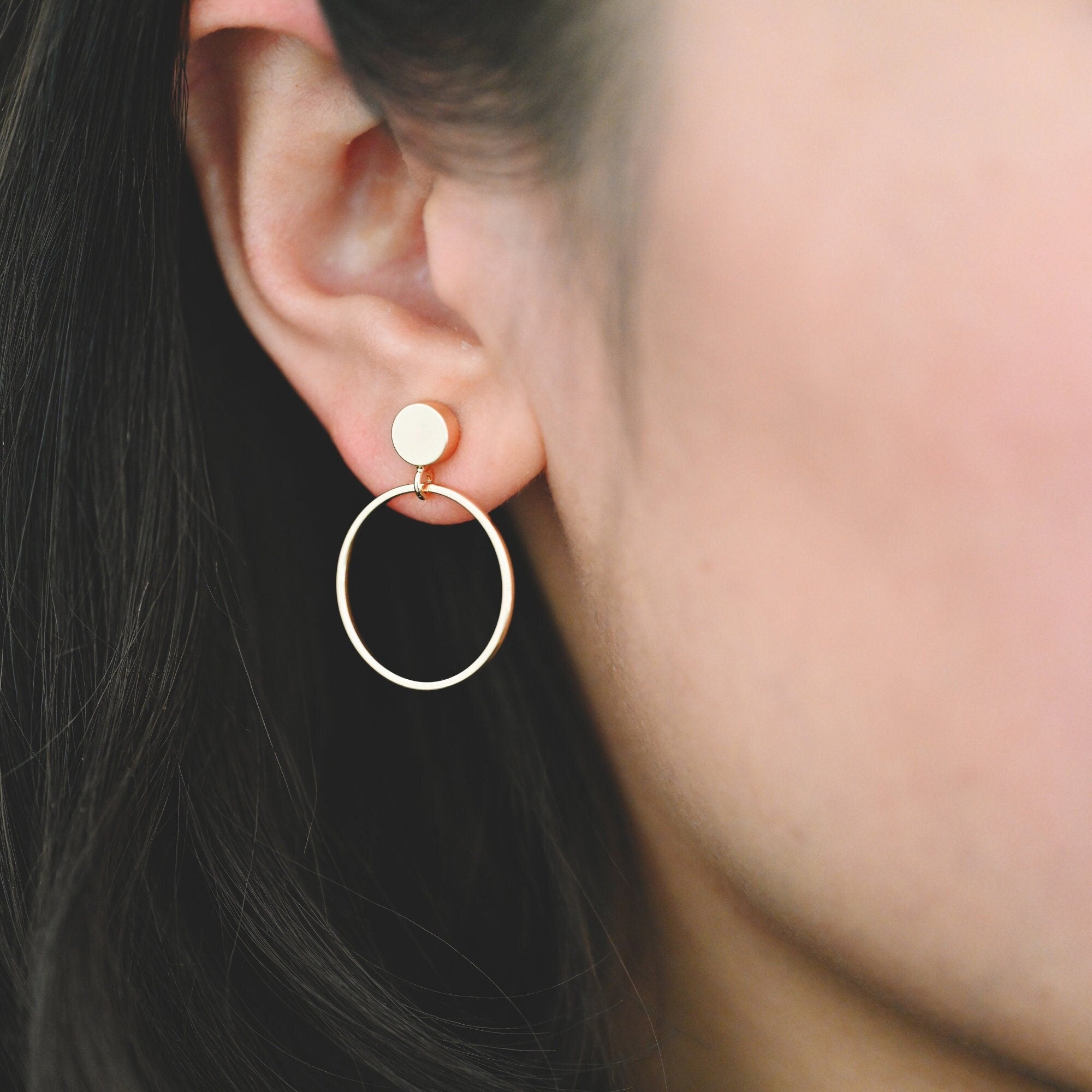 10pcs Gold/ Silver Tone Cricle Ear Posts 20x27mm, 18K Gold/ rhodium plated Brass Geometric Earring, Round Loop Stud Earrings (GB-608)