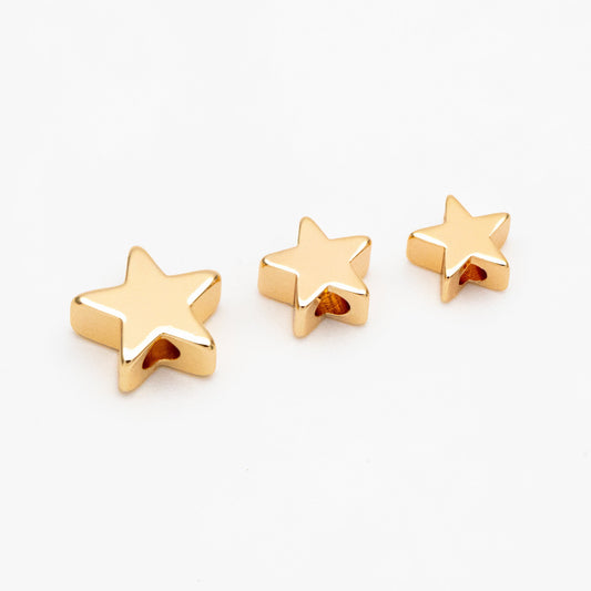 10pcs Gold/ Silver Tone Star Beads, Gold/ Rhodium plated Brass Star Spacer Beads 5/ 6/ 8mm (GB-016)
