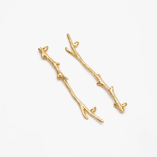 10pcs Gold plated Brass Branch Connectors with Two Loops, 44mm Long, Lead Nickel Free (GB-3622-E)