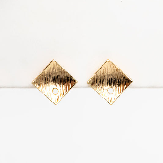 10pcs Square Earring Posts with Loop/ Hole, Real Gold Plated Brass Ear Stud, Lead Nickel Free (GB-071)