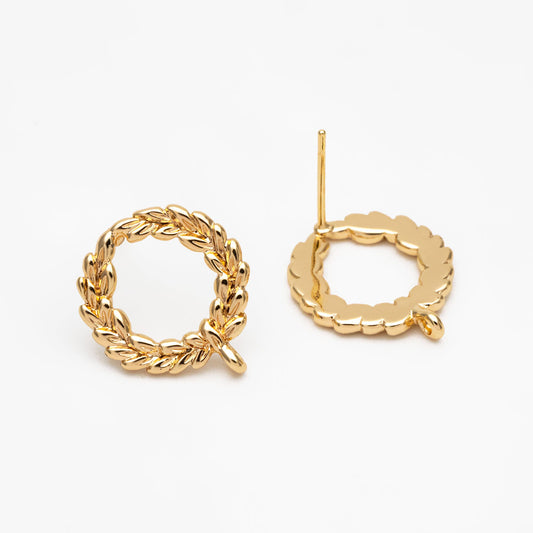 10pcs Circle Earring Posts with Loop, Gold Plated Brass Ear Studs, Lead Nickel Free (GB-076)