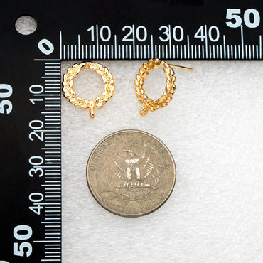 10pcs Circle Earring Posts with Loop, Gold Plated Brass Ear Studs, Lead Nickel Free (GB-076)