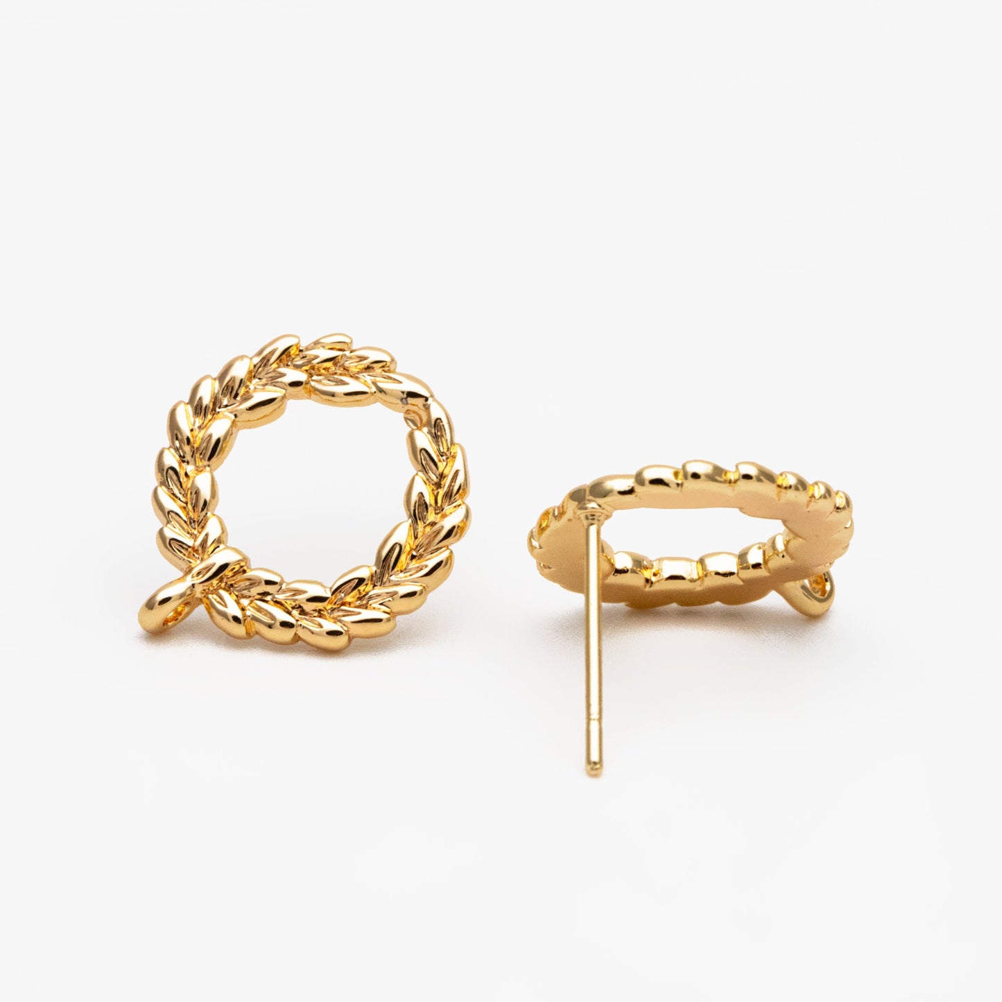 10pcs Circle Earring Posts with Loop, Gold Plated Brass Ear Studs, Lead Nickel Free (GB-076)