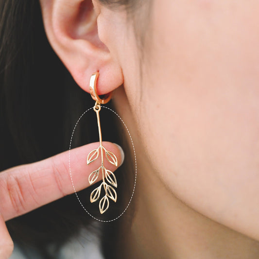 10pcs Gold Leaf Charm 42x15mm, Gold plated Brass, Dainty Branch Pendant (GB-4425-E)