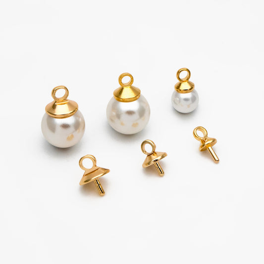 20pcs Gold plated Brass Peg Bail For Half Drilled Pearls Or Stones, Pearl Drop 4/ 5/ 6mm Cup (GB-135)