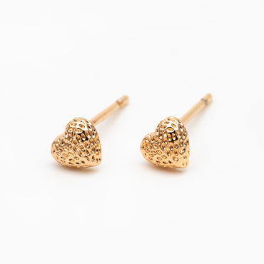 10pcs Gold Tiny Heart Earrings, Real Gold plated Brass, Geometric Earring Studs (GB-4260)