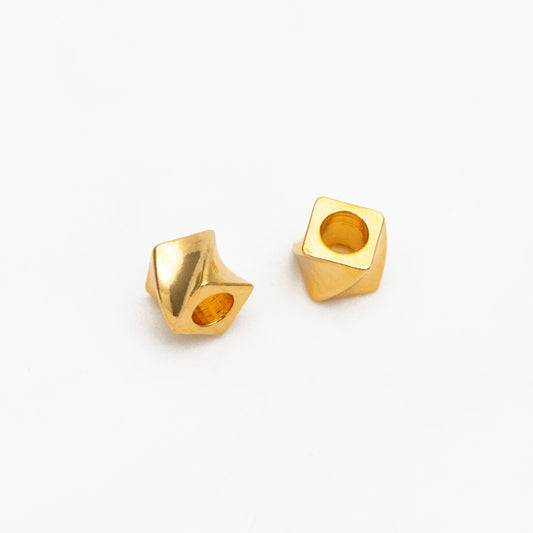 20pcs Gold/ Silver tone Twisted Cube Beads 4x3mm, Real Gold/ Rhodium plated Brass Cube Spacer Beads (GB-4263)