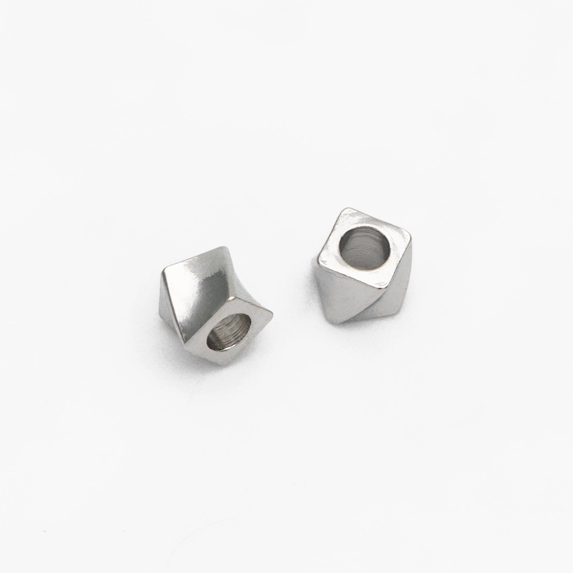 20pcs Gold/ Silver tone Twisted Cube Beads 4x3mm, Real Gold/ Rhodium plated Brass Cube Spacer Beads (GB-4263)