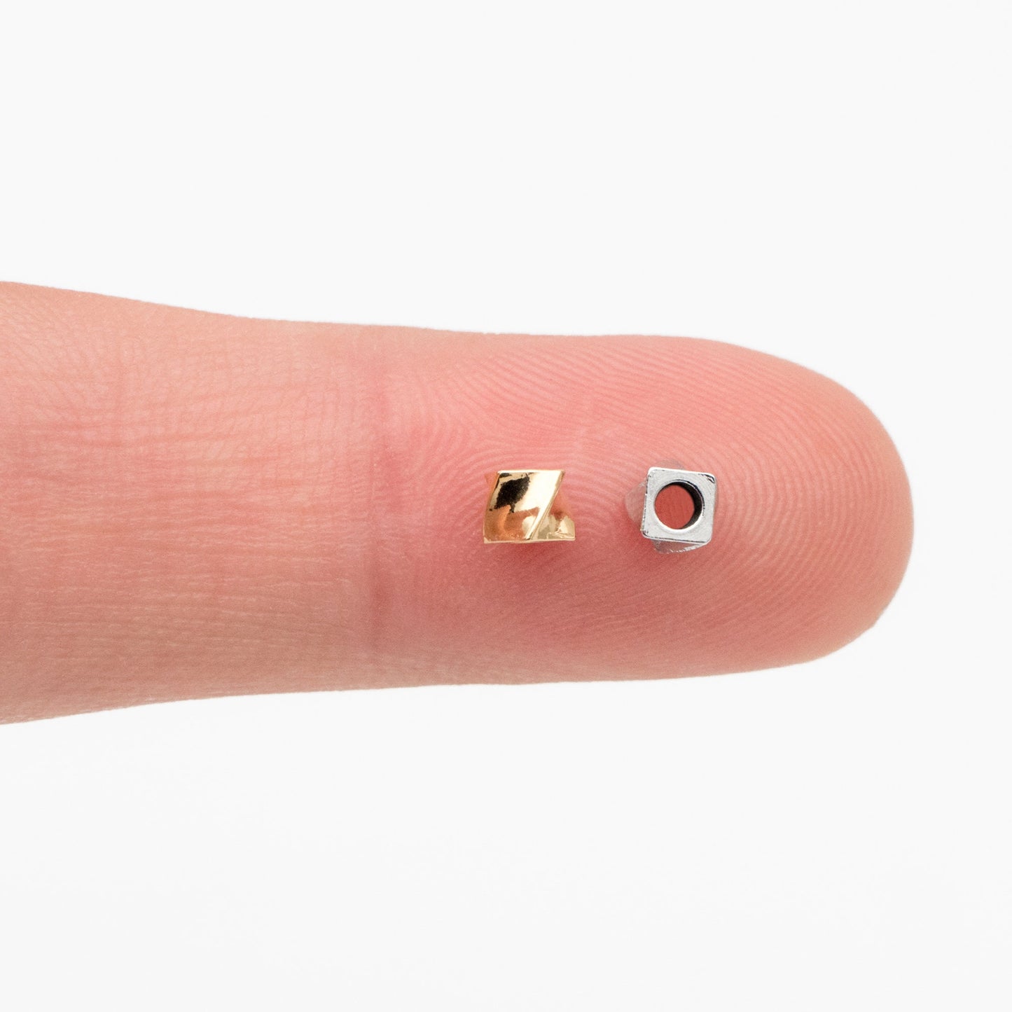 20pcs Gold/ Silver tone Twisted Cube Beads 4x3mm, Real Gold/ Rhodium plated Brass Cube Spacer Beads (GB-4263)