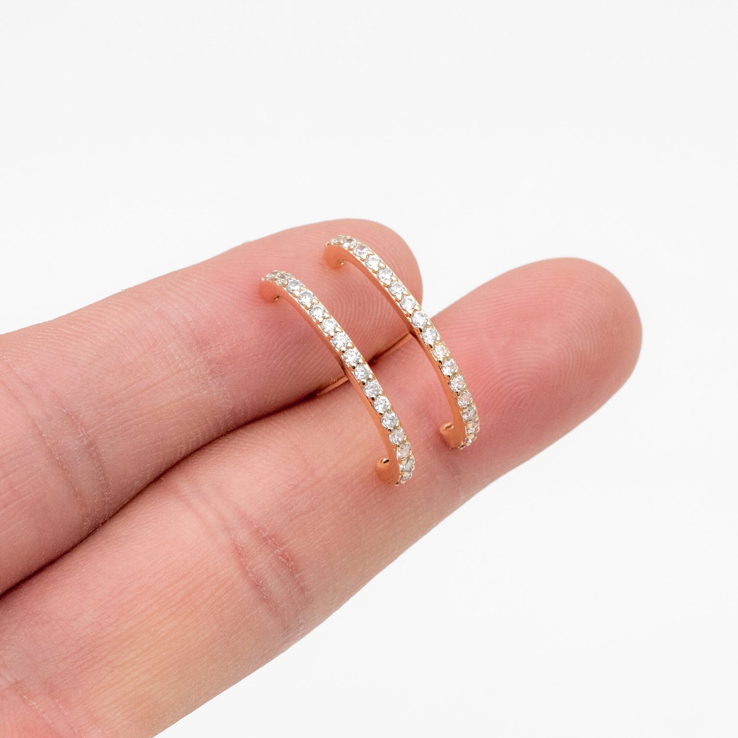 4pcs CZ pave Gold C Shaped Earrings, Gold Plated Brass Bar Stud Earrings (GB-4087)