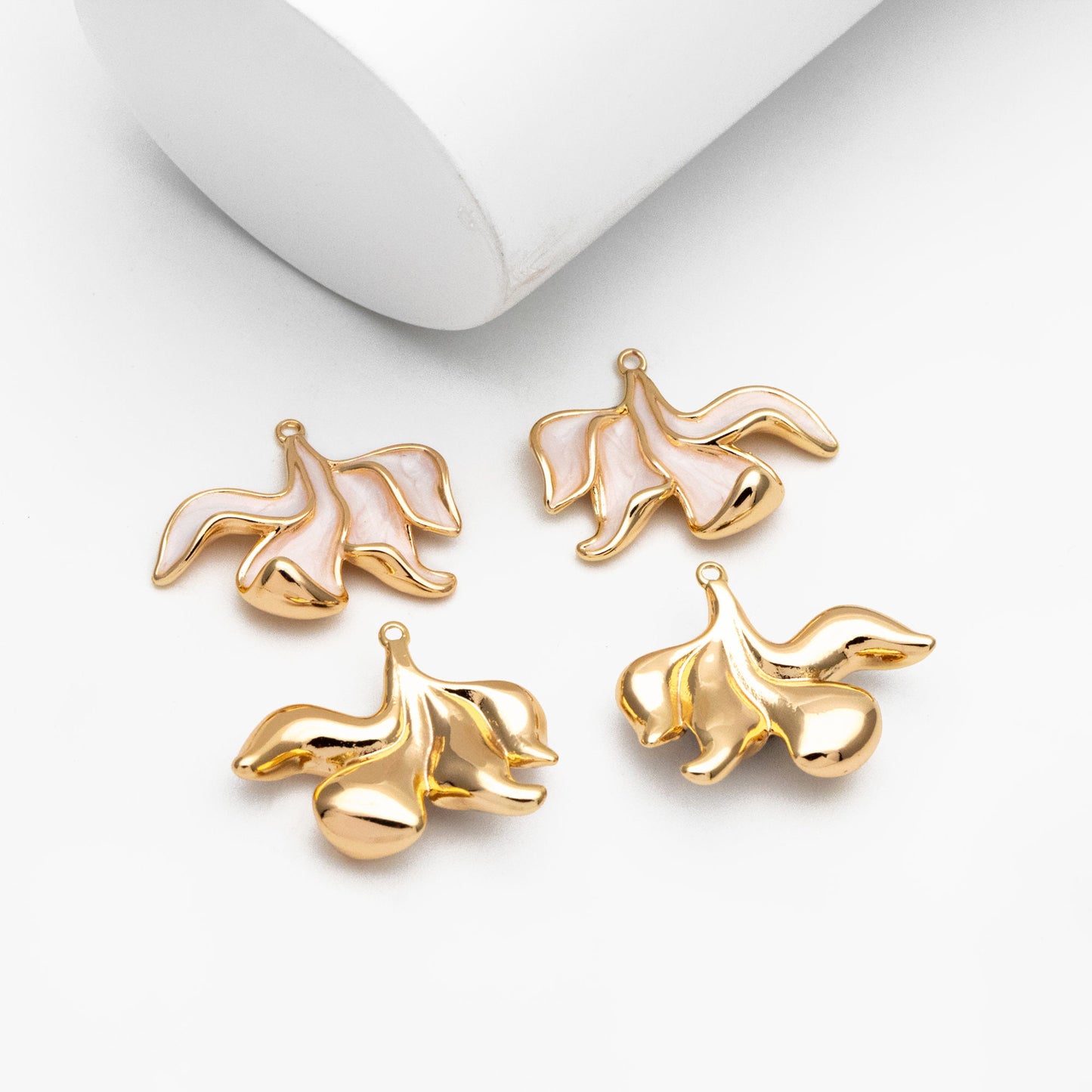 4pcs Gold Enamel Flower Charms, 18K Real Gold plated Brass, Floral Earring Pendants (GB-3950-B)