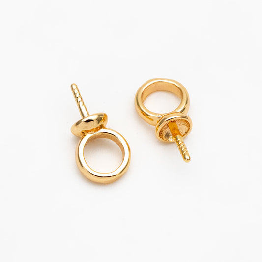 10pcs Gold/ Silver Peg Bail For Half Drilled Pearls Or Stones, Gold/ Rhodium plated Brass, Pearl Drop 4mm Cup (GB-4773-D)
