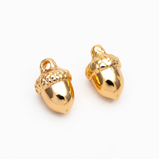 10pcs Mini Gold/ Rhodium plated Brass Acorn Charms 9x6mm, Lead Nickel Free (GB-4589-B)