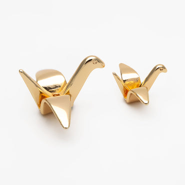 10pcs Origami Paper Crane Charms, Real Gold plated Brass Bird Beads 14/24mm, with A Hole Drilled Through (GB-072)
