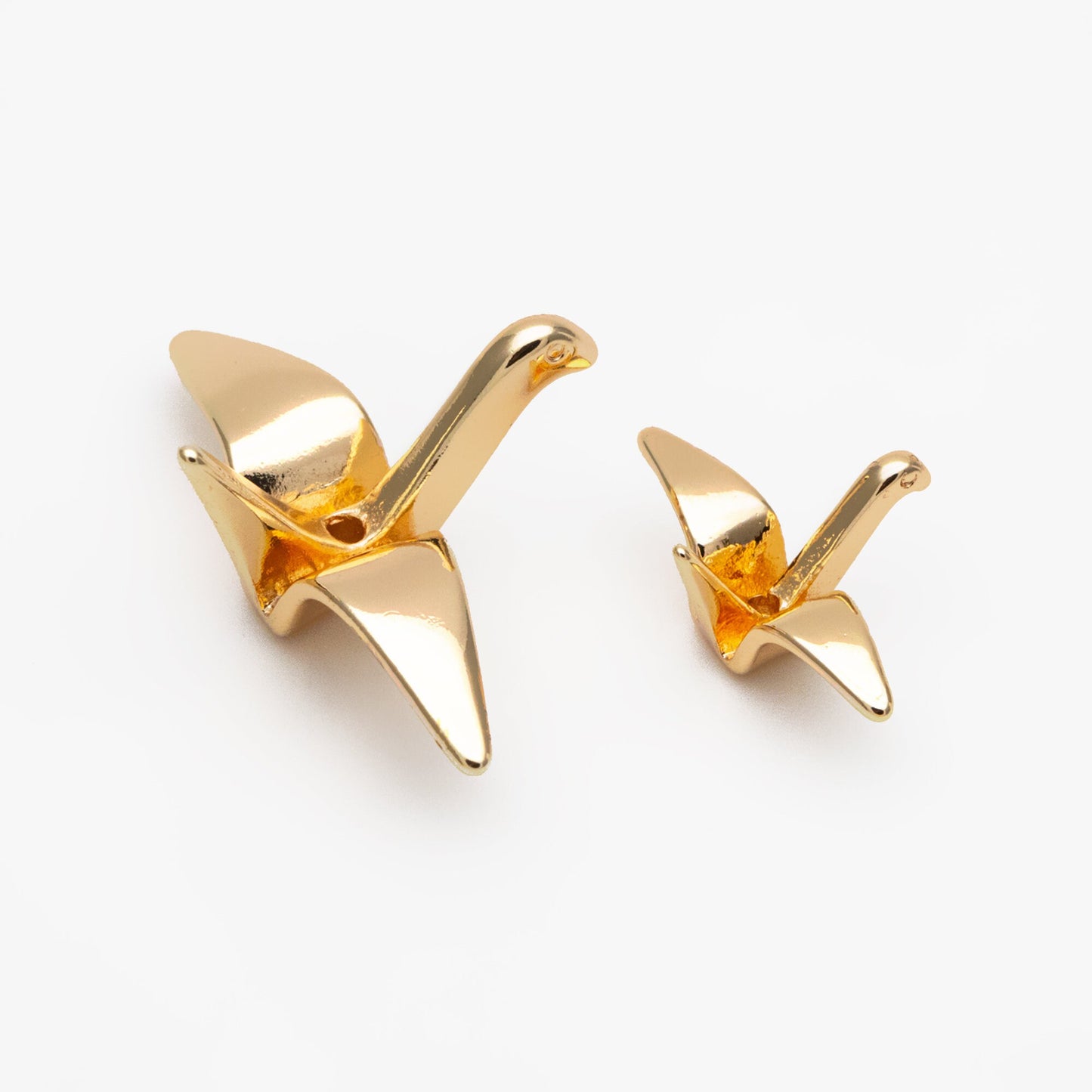 10pcs Origami Paper Crane Charms, Real Gold plated Brass Bird Beads 14/24mm, with A Hole Drilled Through (GB-072)