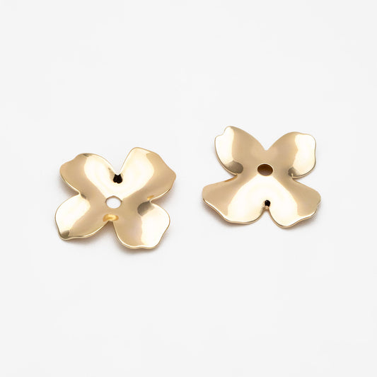 10pcs Gold/ Silver tone Flower Charms, Real Gold/ Rhodium plated Brass Bead Caps, Floral Disc Spacer Beads (GB-852)