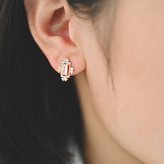 4pcs CZ Pave Rectangle Earring Studs, 18K Gold plated Brass Ear Posts, Geometric Earring Findings (#GB-3633-E)