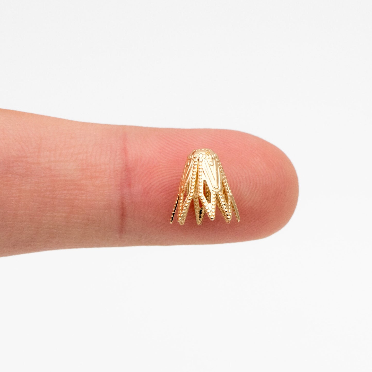 10pcs Gold Filigree Bead Caps 10x9mm, Fit 8-9mm Teardrop Beads, Gold plated Brass Floral Tassel Caps (GB-195)