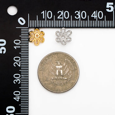 20pcs Gold/ Silver Floral Bead Caps 10mm, Fit 12mm Beads, Real Gold/ Rhodium plated Brass, Lead Nickel Free (GB-196)