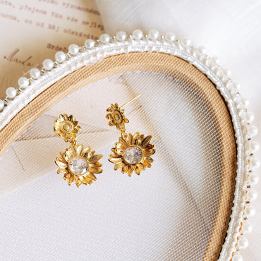 4pcs Gold Sunflower Earrings, Flower Earrings, Everyday Earrings, Sunflower Jewelry, Gift For Her (ER-092-3)