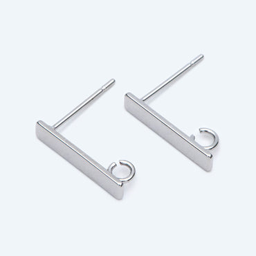 10pcs Gold/ Silver Tone Rectangle Earring Post with Loop, 18K Gold/ Rhodium Plated Brass, Geometric Earring Components (GB-1526)