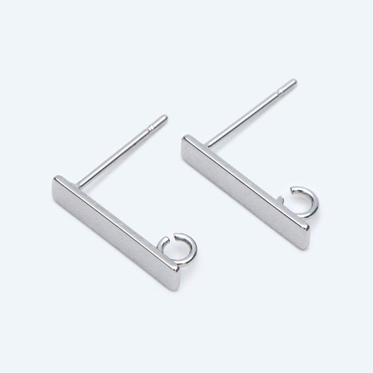 10pcs Gold/ Silver Tone Rectangle Earring Post with Loop, 18K Gold/ Rhodium Plated Brass, Geometric Earring Components (GB-1526)