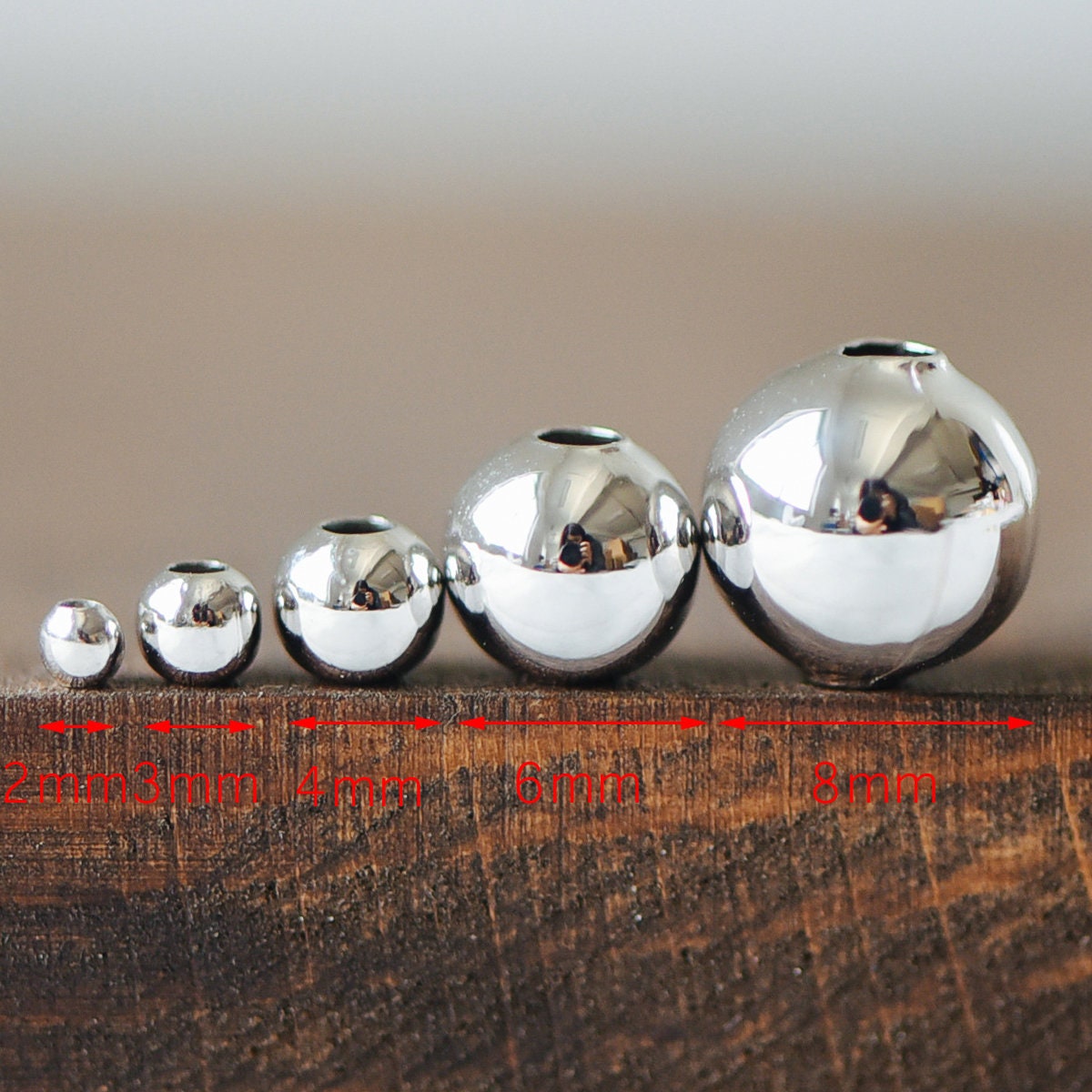 Gold/ Silver tone Smooth Round Spacer Beads, 2/ 3/ 4/ 6/ 7/ 8mm, Gold/ Rhodium plated Brass Spacers Wholesale, Lead Nickel Free (GB-019)