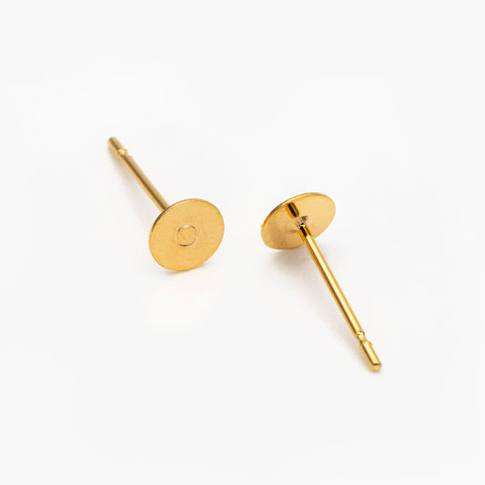 20pcs Gold/ Silver Ear Posts, Gold/ Rhodium plated Brass, Stud Earrings with 5mm Flat Cup (GB-137)