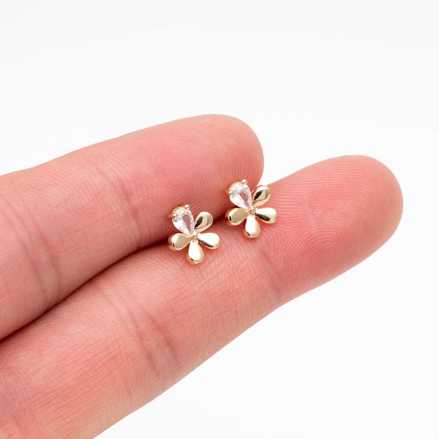 10pcs CZ Pave Gold Flower Earrings, Gold Plated Brass, Dainty Flower Stud Earrings (GB-4261)