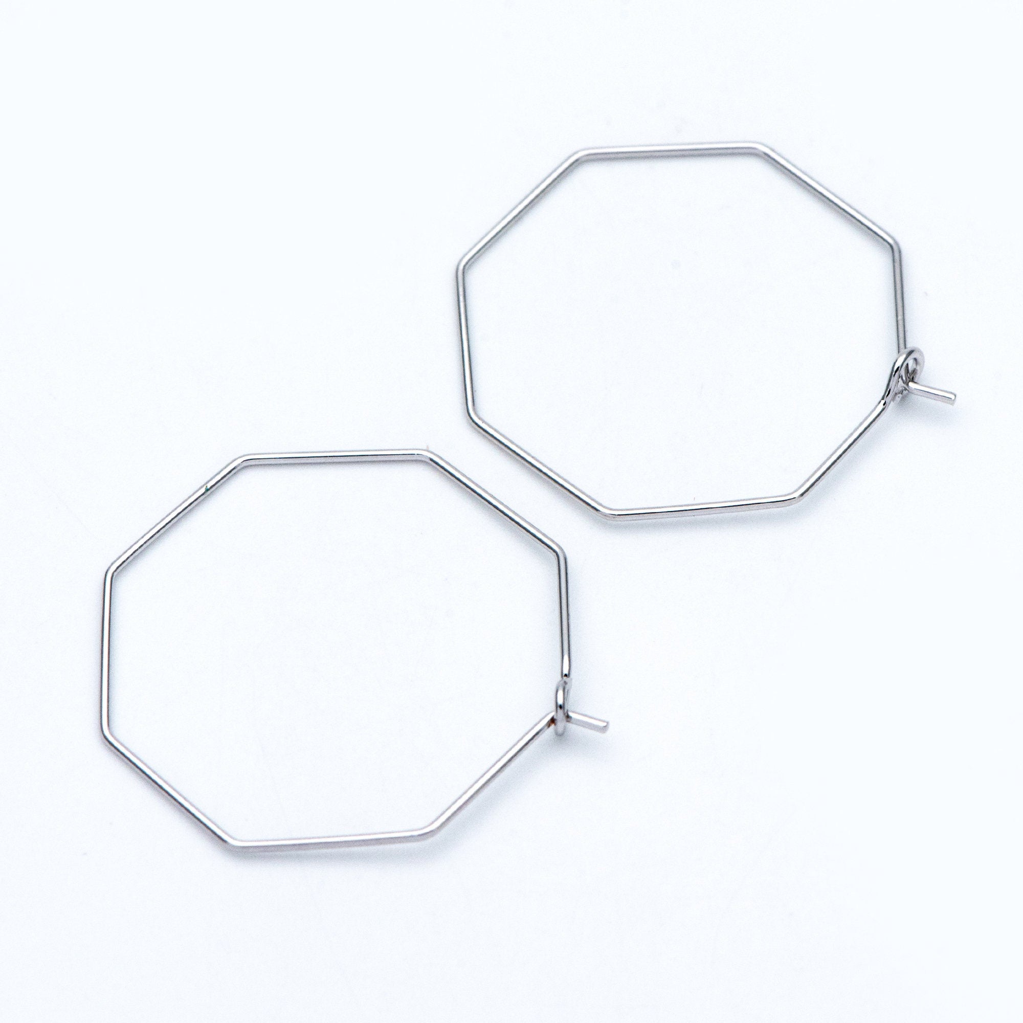 10pcs Gold/ Silver tone Octagon Hoop Earring 28mm, 18K Gold/ Rhodium plated Brass, Geometric Ear Wire Components (GB-698-D)