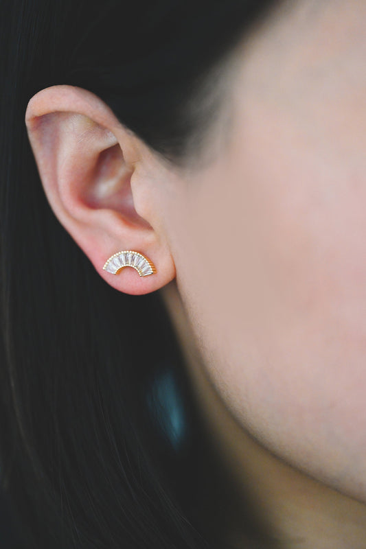 4pcs CZ Pave Gold Arch Rainbow Earrings, Real Gold Plated Arch Stud Earrings (#GB-4136)