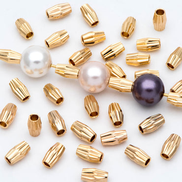 20pcs Gold/ Silver tone Oval Beads 6x3.5mm, Real Gold/ Rhodium plated Brass Tube Spacers (GB-715)