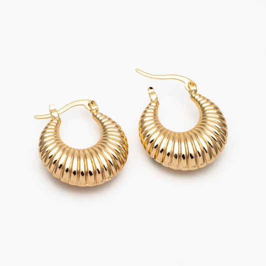 4pcs Gold U-Shaped Earrings 25x22mm, Real Gold plated Brass, Minimalist Hoop Earrings (GB-4267)