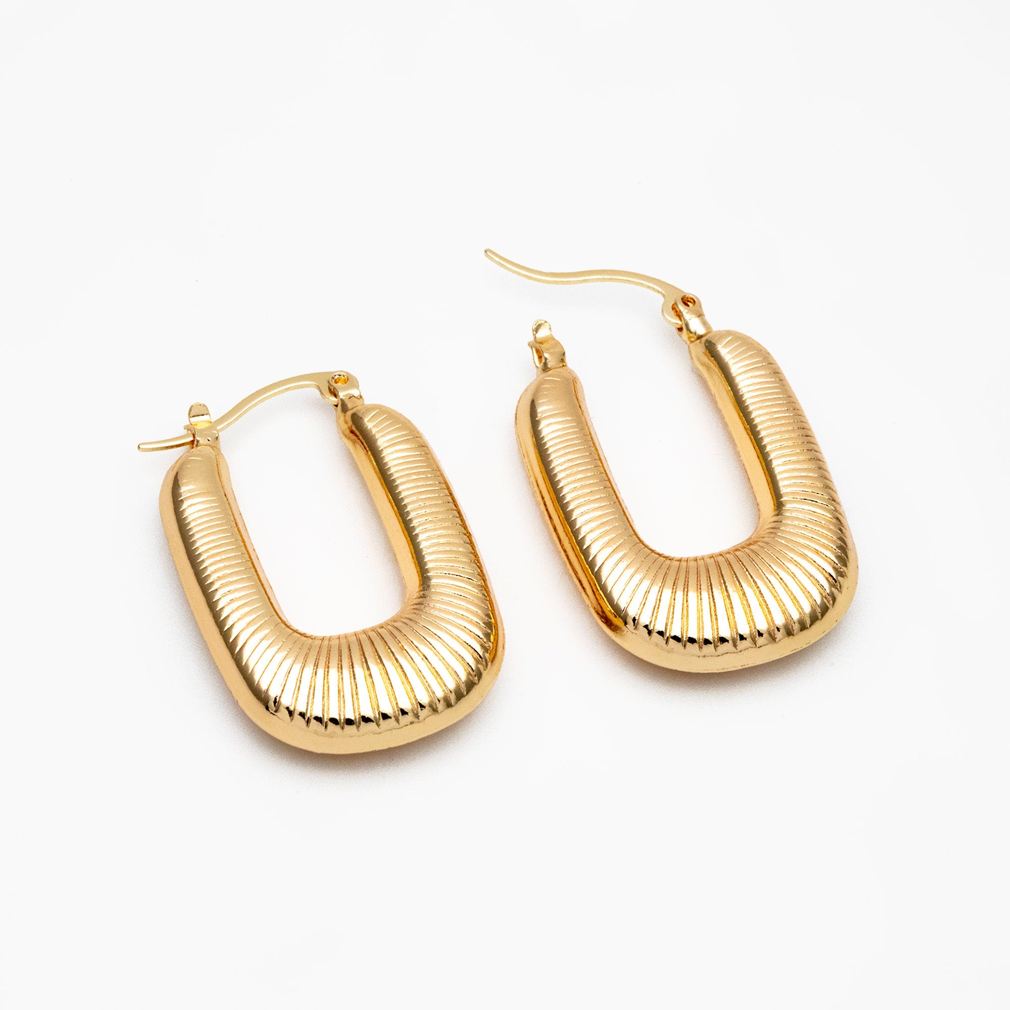 4pcs Gold U-Shaped Earrings 35x22mm, Real Gold plated Brass, Minimalist Hoop Earrings (GB-4268)