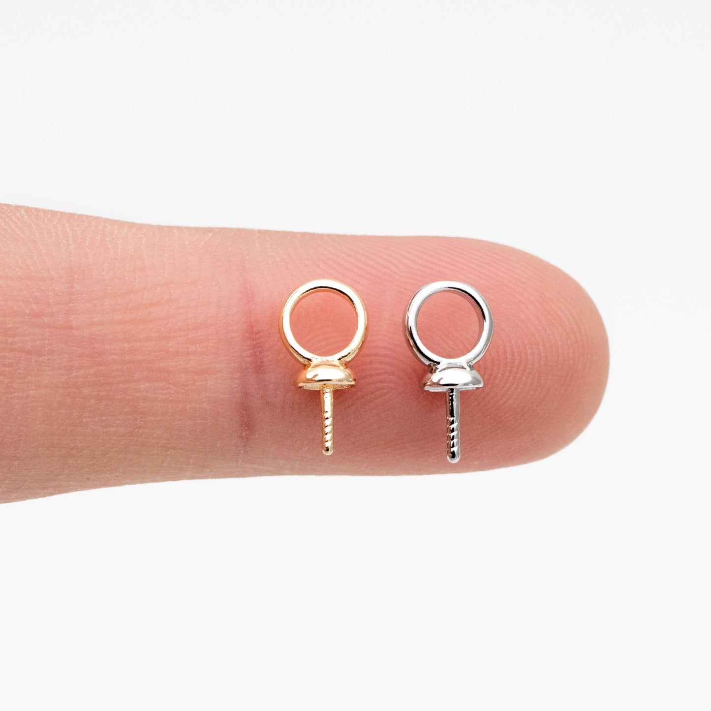 10pcs Gold/ Silver Peg Bail For Half Drilled Pearls Or Stones, Gold/ Rhodium plated Brass, Pearl Drop 4mm Cup (GB-4773-D)