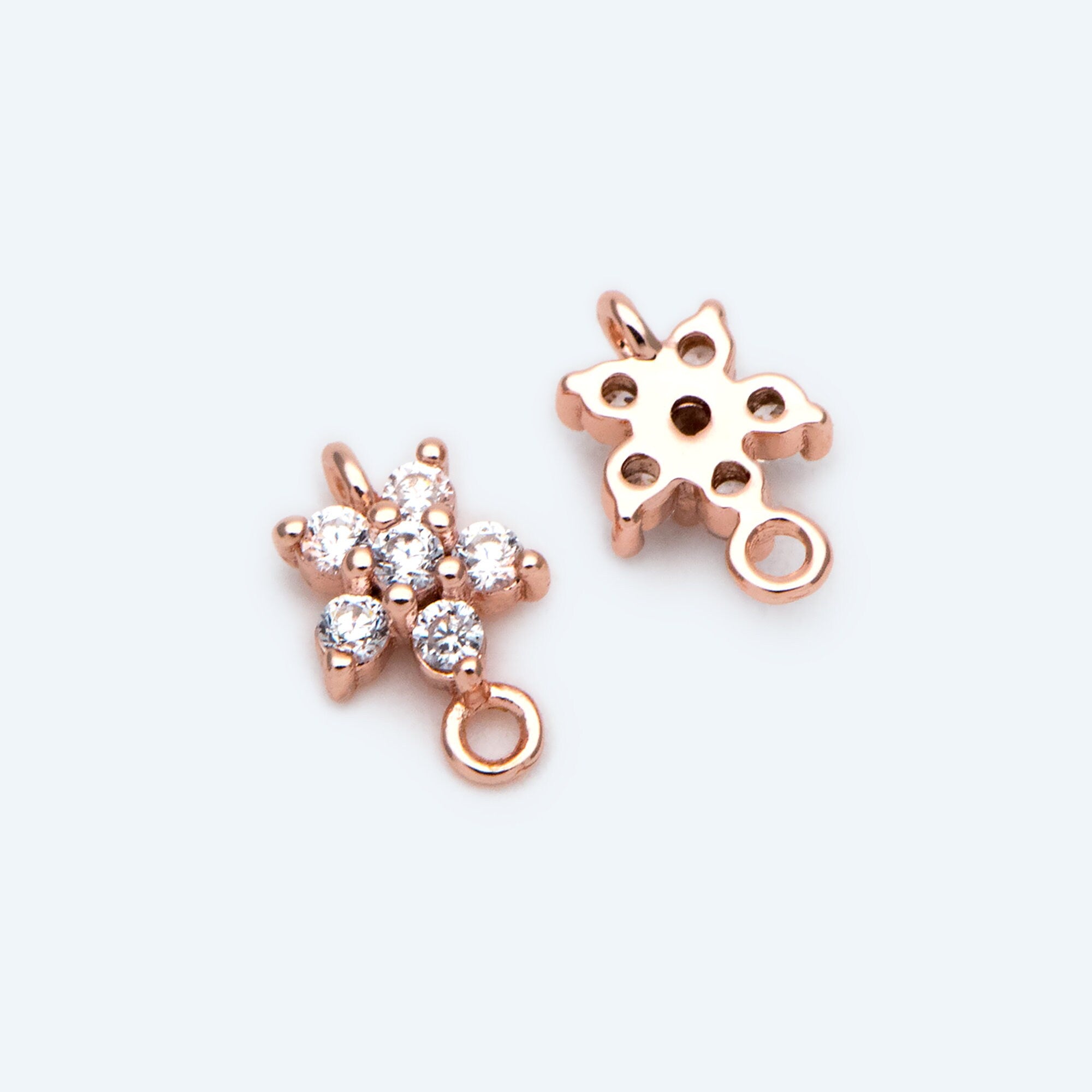 10pcs CZ Pave Gold/ Silver/ Rose Gold Flower Charm Pendants 8x5mm, Real Gold/ Rhodium plated Brass, Color Not Easily Tarnish (GB-3670-A)