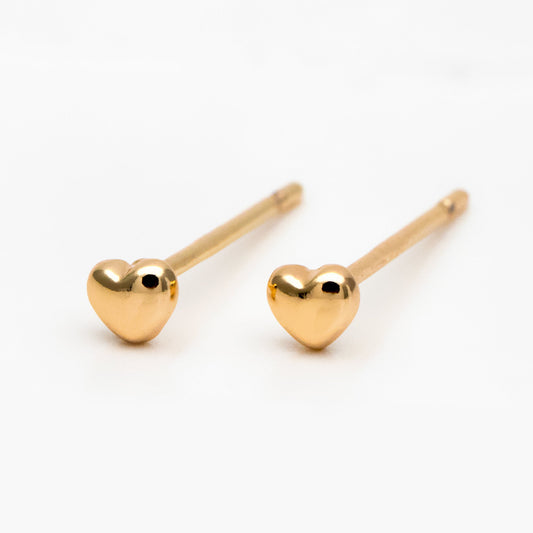 10pcs Gold/ Silver Tiny Heart Earrings, Real Gold/ Rhodium plated Brass, Geometric Earring Studs (GB-4217-D)
