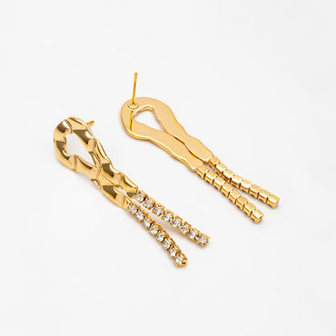 4pcs CZ Pave Gold/ Silver Chain Tassel Earrings, Tassel Stud Earring, Dangling Earrings, Minimalist Earrings (GB-4292)